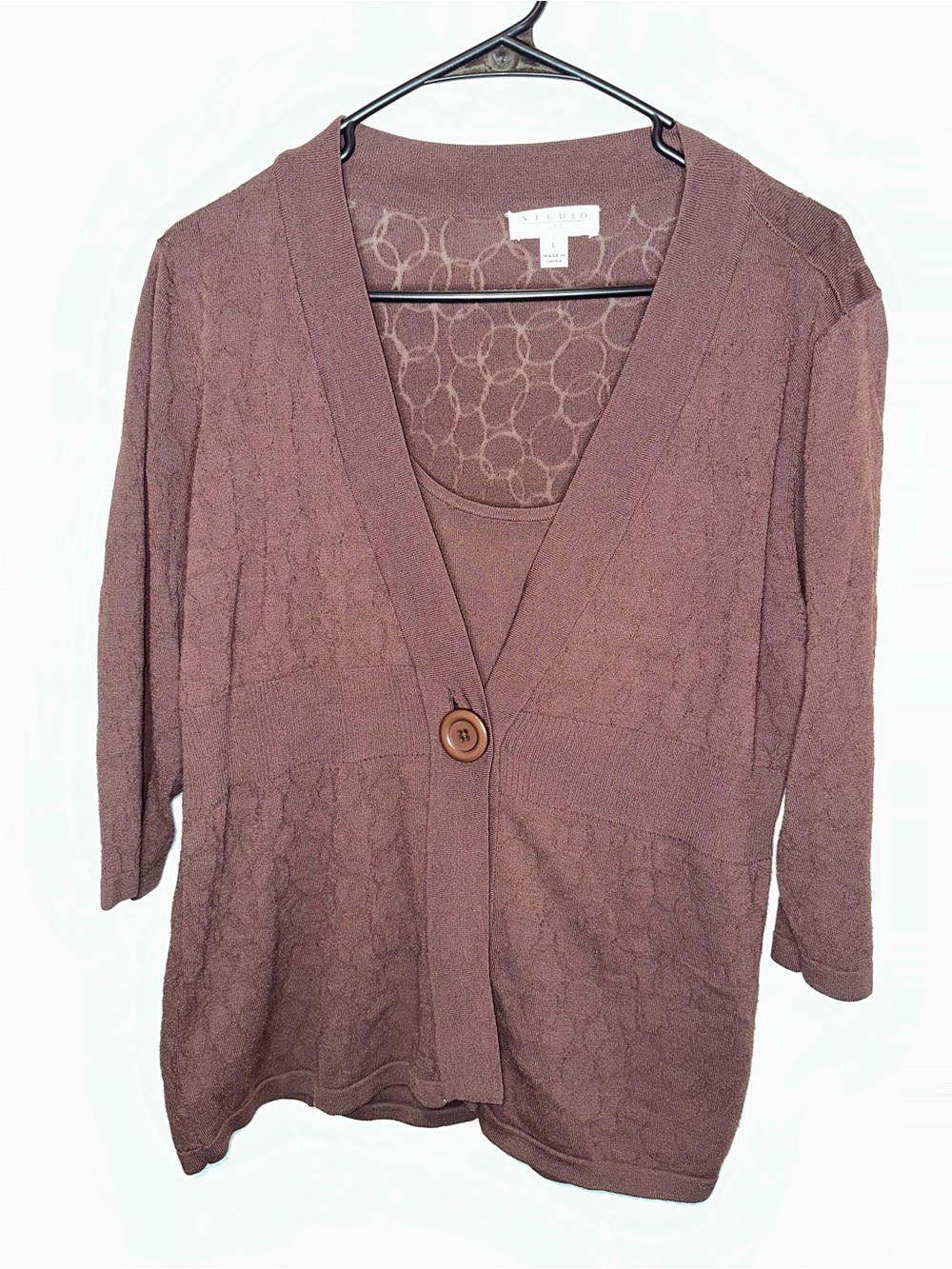 y2k Studio Taupe Brown Button-Front Knit Cardigan Sweater. Size Large